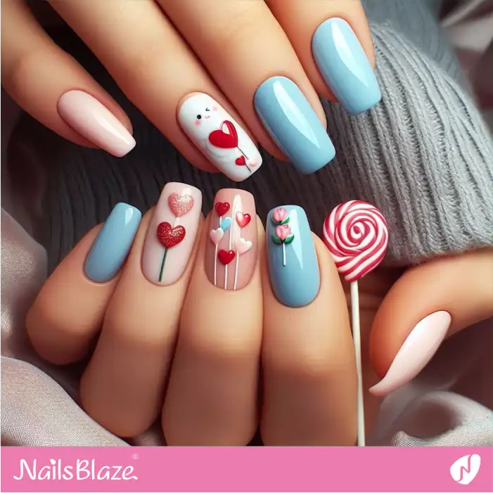 Heart Lollipops and Roses for Valentine's Day | Valentine Nails - NB2285